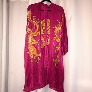 Fuchsia printed 100% silk dragon robe